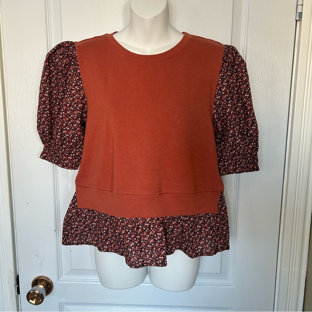 NWT George Floral Puff Sleeve Top - Rust Women Small